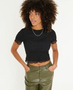 Top court en tulle Femme - Couleur noir - Taille L - T-shirt et Top Femme - PIMKIE