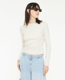 Top manches longues en maille côtelée Femme - Couleur blanc - Taille XL - T-shirt et Top Femme - PIMKIE