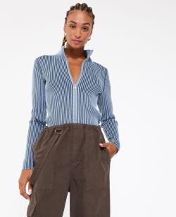 Gilet zippé maille effet rayé Femme - Couleur bleu - Taille S - Pull et Gilet Femme - PIMKIE