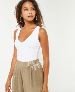 Débardeur col V devant et dos Femme - Couleur blanc - Taille XS - T-shirt et Top Femme - PIMKIE