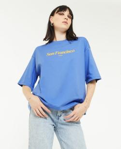T-shirt oversize imprimé Femme - Couleur bleu - Taille XS - T-shirt et Top Femme - PIMKIE