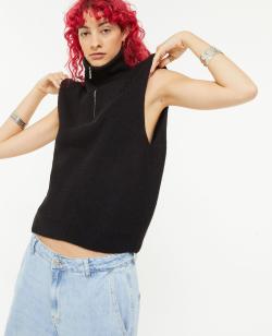 Pull sans manches à col camionneur Femme - Couleur noir - Taille XS - Pull et Gilet Femme - PIMKIE