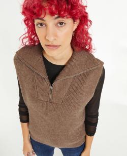 Pull sans manches à col camionneur Femme - Couleur marron - Taille XS - Pull et Gilet Femme - PIMKIE