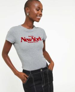 T-shirt manches courtes avec flocage velours Femme - Couleur gris - Taille L - T-shirt et Top Femme - PIMKIE