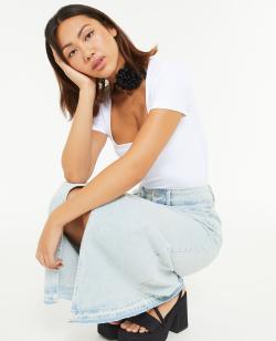 Body manches courtes encolure carrée Femme - Couleur blanc - Taille M - T-shirt et Top Femme - PIMKIE