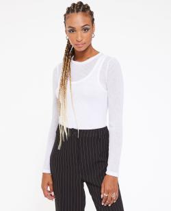 Top manches longues effet superposition Femme - Couleur blanc - Taille S - T-shirt et Top Femme - PIMKIE