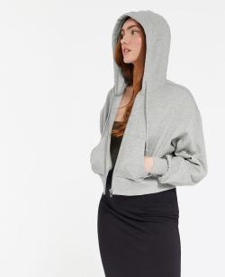 Gilet zippé court à capuche Femme - Couleur gris - Taille XS - Sweat Femme - PIMKIE