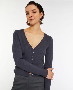Gilet fin en maille côtelée Femme - Couleur gris - Taille L - Pull et Gilet Femme - PIMKIE