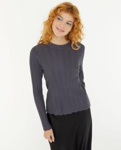 Pull fin en maille côtelée Femme - Couleur gris - Taille M - Femme - PIMKIE