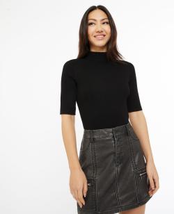 Pull col montant manches courtes Femme - Couleur noir - Taille XS - Femme - PIMKIE