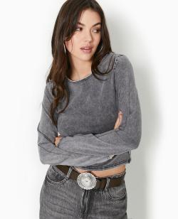 T-shirt manches longues effet délavé Femme - Couleur gris - Taille M - Femme - PIMKIE