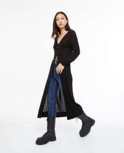 Gilet long en maille fine Femme - Couleur noir - Taille L - Pull et Gilet Femme - PIMKIE