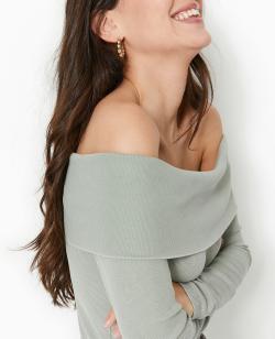 Top manches longues encolure Bardot Femme - Couleur vert - Taille XL - Femme - PIMKIE