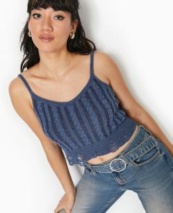 Débardeur en maille fantaisie avec effet destroy Femme - Couleur bleu - Taille L - Femme - PIMKIE