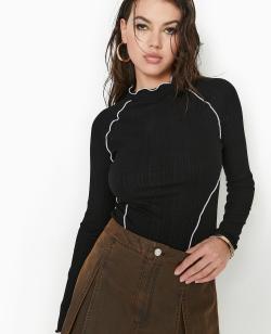 Top en maille côtelée avec coutures apparentes Femme - Couleur noir - Taille XS - Femme - PIMKIE