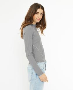 Top en maille côtelée avec coutures apparentes Femme - Couleur gris - Taille S - Femme - PIMKIE