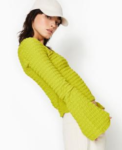Top manches longues en maille gaufrée Femme - Couleur jaune - Taille XS - Femme - PIMKIE