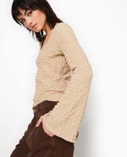 Top manches longues en maille gaufrée Femme - Couleur rose - Taille M - Femme - PIMKIE