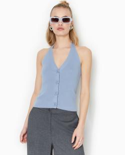 Top boutonné dos-nu Femme - Couleur bleu - Taille S - Pull et Gilet Femme - PIMKIE