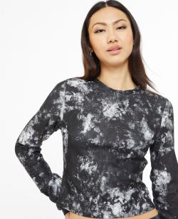 Top manches longues motif marbre Femme - Couleur noir - Taille L - Femme - PIMKIE