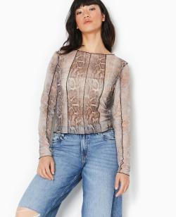 Top manches longues en tulle motif python Femme - Couleur marron - Taille XS - Femme - PIMKIE