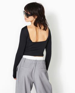 Top court manches longues avec dos ouvert Femme - Couleur noir - Taille L - T-shirt et Top Femme - PIMKIE