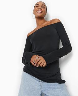 Top manches longues encolure Bardot Femme - Couleur noir - Taille L - Femme - PIMKIE