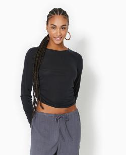 Top manches longues avec fronces côtés Femme - Couleur noir - Taille S - Femme - PIMKIE