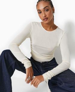 Top manches longues avec fronces côtés Femme - Couleur blanc - Taille S - Femme - PIMKIE
