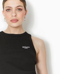 Débardeur court en maille côtelée avec broderie Femme - Couleur noir - Taille S - T-shirt et Top Femme - PIMKIE