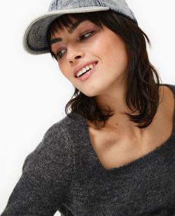 Pull en maille encolure carrée Femme - Couleur gris - Taille M - Pull et Gilet Femme - PIMKIE