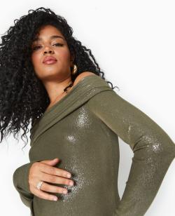 Top encolure Bardot avec paillettes Femme - Couleur vert - Taille L - Femme - PIMKIE