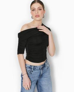 Top avec fronces encolure Bardot Femme - Couleur gris - Taille L - Femme - PIMKIE