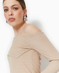 Top en maille côtelée encolure Bardot Femme - Couleur marron - Taille S - Femme - PIMKIE