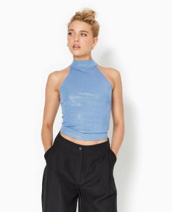 Top sans manches col montant avec lurex Femme - Couleur bleu - Taille XS - T-shirt et Top Femme - PIMKIE