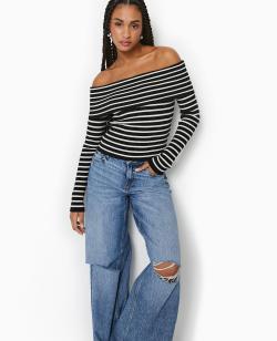Pull maille fine encolure Bardot Femme - Couleur noir - Taille S - Pull et Gilet Femme - PIMKIE