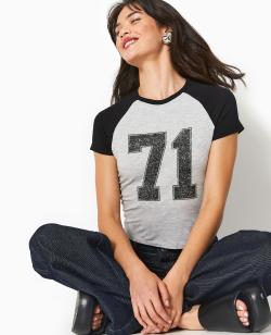 T-shirt court manches raglan avec print Femme - Couleur gris - Taille S - T-shirt et Top Femme - PIMKIE