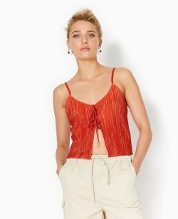Débardeur court en tissu plissé avec nœuds Femme - Couleur orange - Taille S - T-shirt et Top Femme - PIMKIE