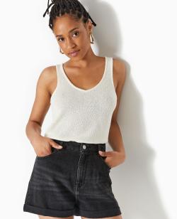 Débardeur col V en maille rustique Femme - Couleur blanc - Taille S - T-shirt et Top Femme - PIMKIE
