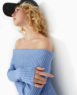 Pull maille côtelée encolure Bardot Femme - Couleur bleu - Taille XS - Pull et Gilet Femme - PIMKIE