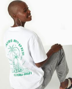 T-shirt oversize avec print devant et dos Femme - Couleur vert - Taille M - T-shirt et Top Femme - PIMKIE