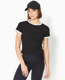 T-shirt ajusté avec bords contrastés Femme - Couleur noir - Taille L - T-shirt et Top Femme - PIMKIE