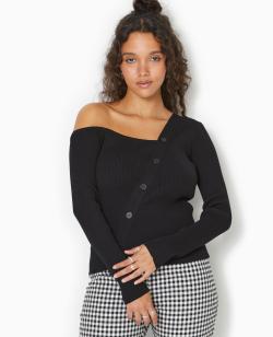Pull asymétrique maille côtelée Femme - Couleur noir - Taille XS - Pull et Gilet Femme - PIMKIE