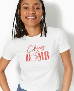 T-shirt ajusté avec print paillettes devant Femme - Couleur blanc - Taille XS - T-shirt et Top Femme - PIMKIE