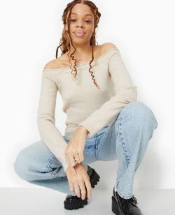 Pull ajusté encolure Bardot Femme - Couleur marron - Taille S - Pull et Gilet Femme - PIMKIE