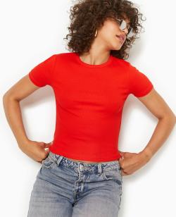 T-shirt en maille côtelée Femme - Couleur rouge - Taille XS - T-shirt et Top Femme - PIMKIE