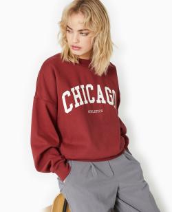 Sweat oversize avec print CHICAGO Femme - Couleur rouge - Taille L - Sweat Femme - PIMKIE