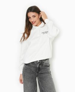 Sweat col polo avec broderie poitrine Femme - Couleur blanc - Taille L - Sweat Femme - PIMKIE