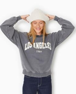 Sweat délavé acid wash avec print Femme - Couleur gris - Taille S - Sweat Femme - PIMKIE