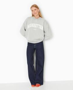 Sweat délavé acid wash avec print Femme - Couleur gris - Taille L - Sweat Femme - PIMKIE